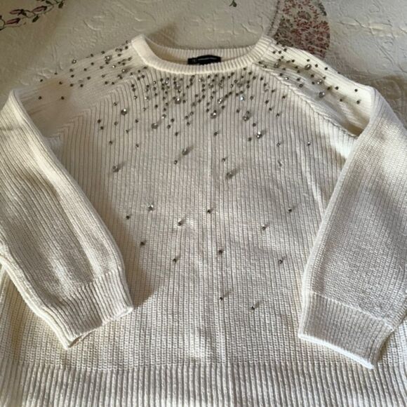 inc INTERNATIONAL CONCEPT COTTON WHITE EMBROIDERED RHINESTONE WOMAN SWE… - Picture 4 of 9